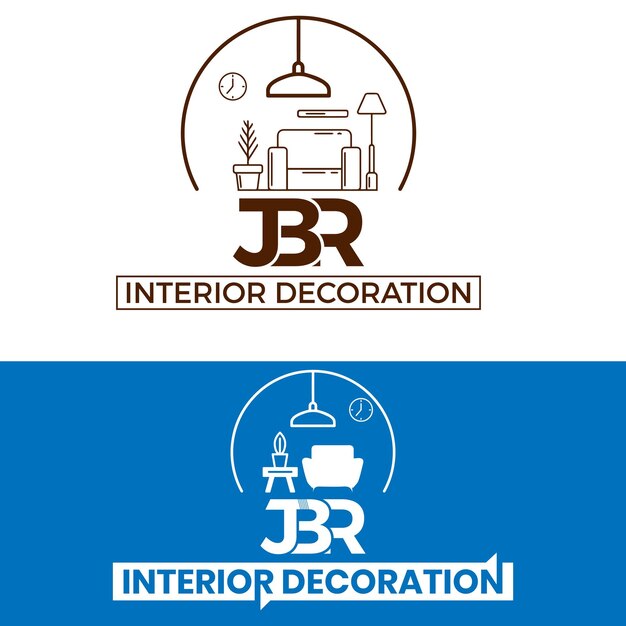 A logo for interior decor in blue and white