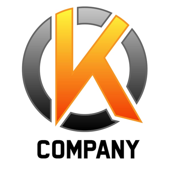 A logo for k company that is orange and black