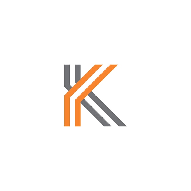 A logo for k with orange and gray stripes