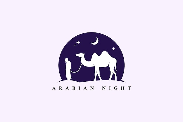 logo kameel arabische man silhouet nacht woestijn maan ster