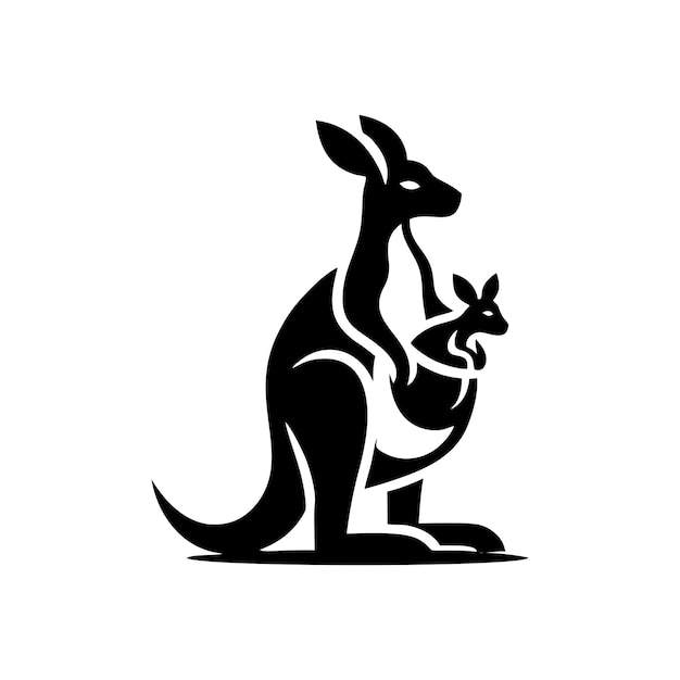 Vettore logo di un canguro che porta il suo bambino logo vettoriale di canguro bianco e nero