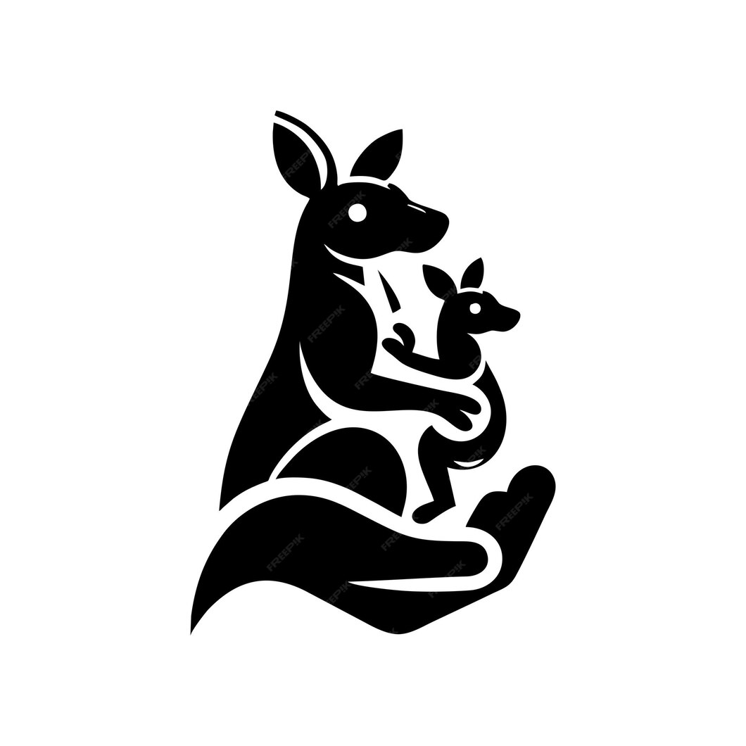 Premium Vector | Logo of a kangaroo carrying its child black and white