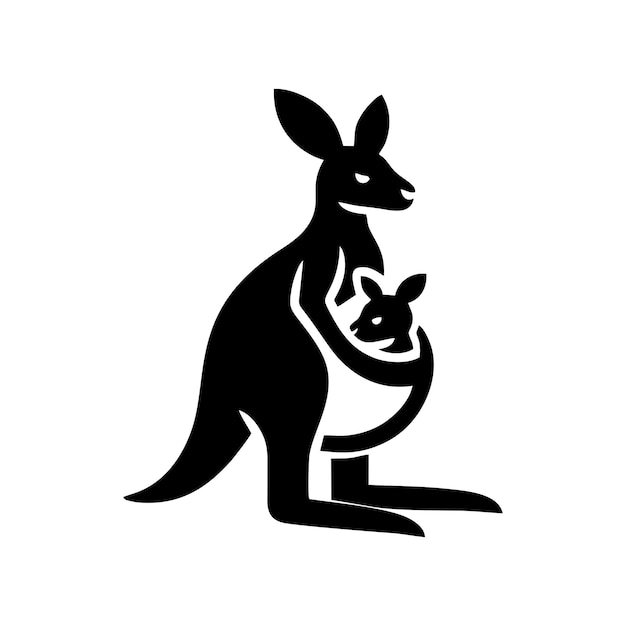 Logo of a kangaroo carrying its child black and white kangaroo vector logo