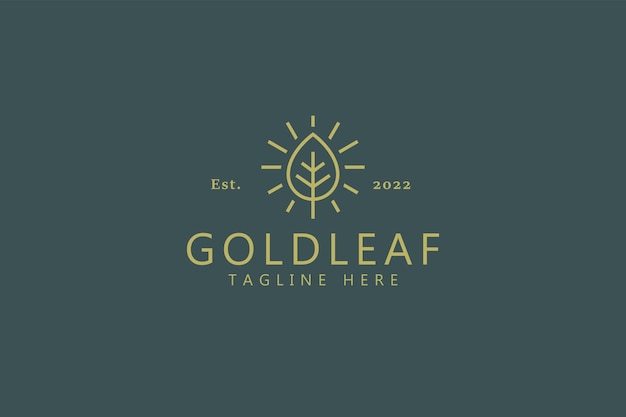 Logo Leaf Abstract Symbol Concept Label. Icon Nature Creative Brand Identity Badge Gold Coin.