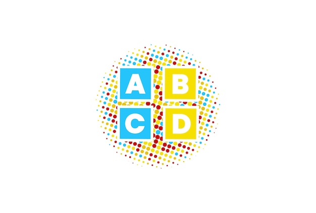 点線のカラフルなランダムなロゴ文字 ABCD 医療ロゴ赤ちゃん教育に最適