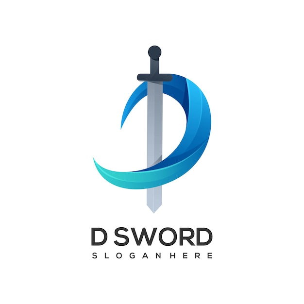 logo letter d with sword gradient colorful