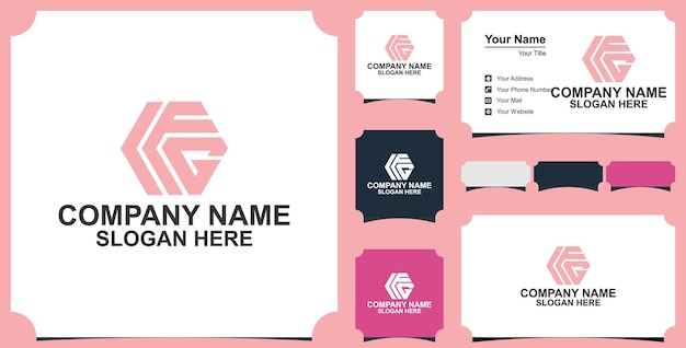 Logo letter hexagon box premium and business card