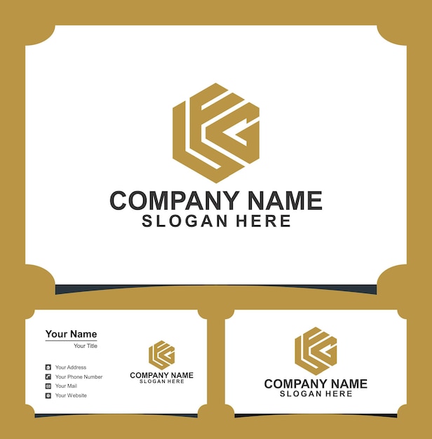 Logo letter hexagon box premium and business card