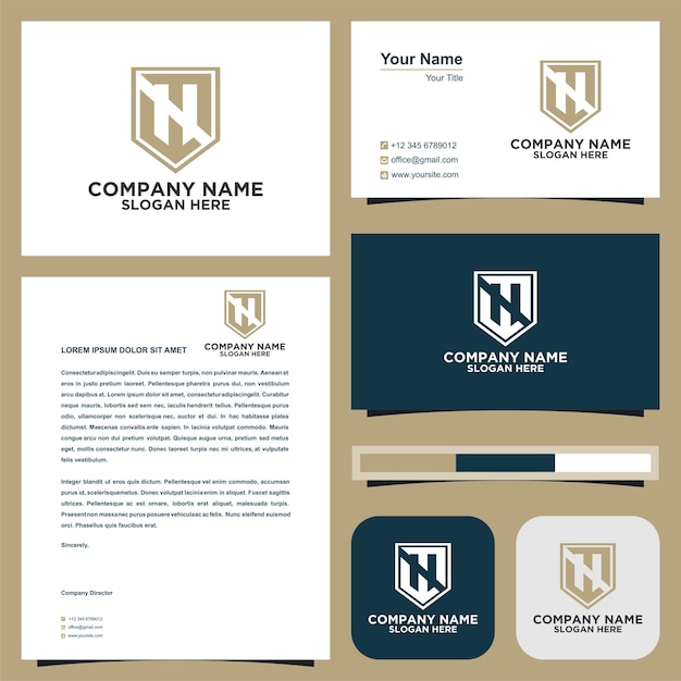 Logo letter initial h and business card premium