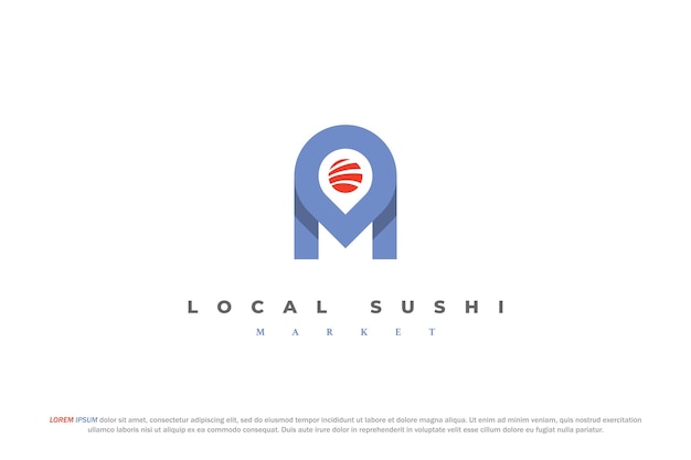 logo letter m sushi markt locatie pin sashimi lokaal