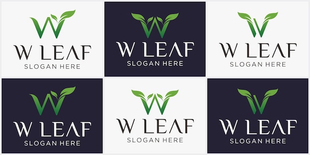 Logo lettera w con una combinazione di foglia per aziende a base di erbe naturali e fresche