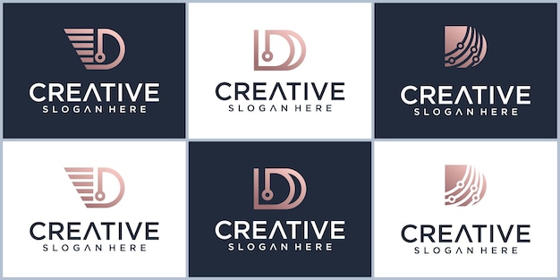 Logo line initial letter dlogo design template logo d technology современный дизайн логотипа вдохновение