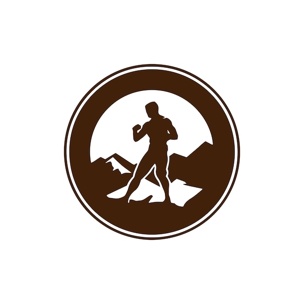 Logo of man icon vector silhouette isolated design in circle bodybuilder gym concept brown silhouette