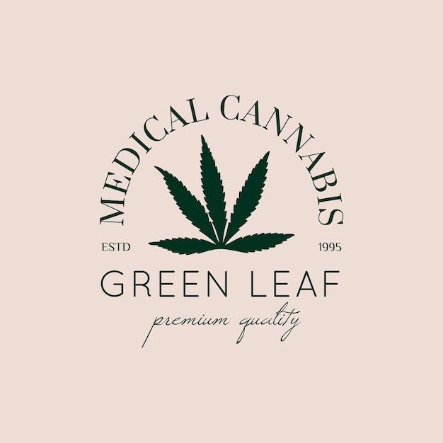 Logo marijuana leaf in uno stile lineare minimale di tendenza. distintivo della silhouette di foglia verde di cannabis medica. icona vettoriale di canapa per branding, web design, packaging