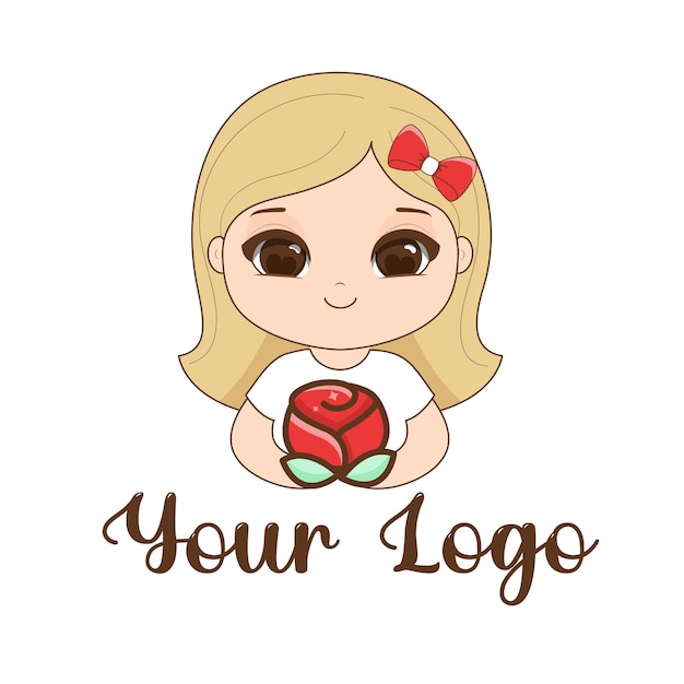 Vector logo mascot cute blond girl with roses vector