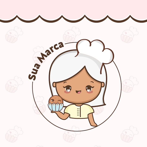 Vector logo mascot cute girl with cupcake illustration vector