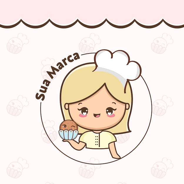 Logo mascot cute girl with cupcake illustration Vector