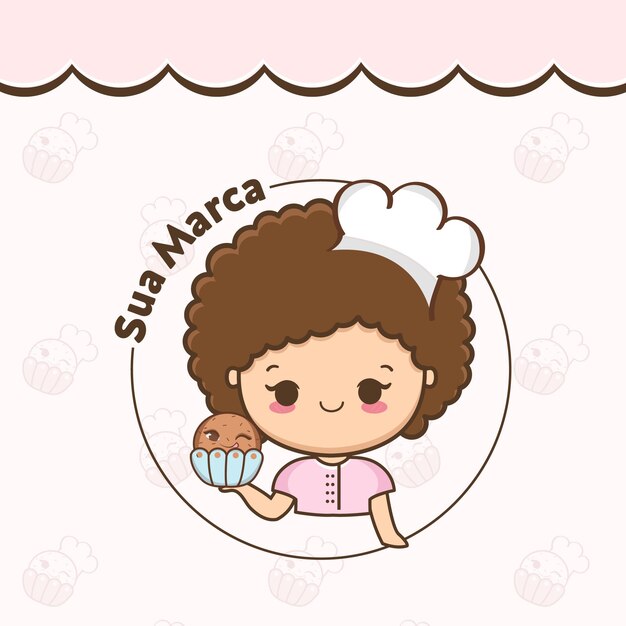 Vector logo mascot cute girl with cupcake illustration vector