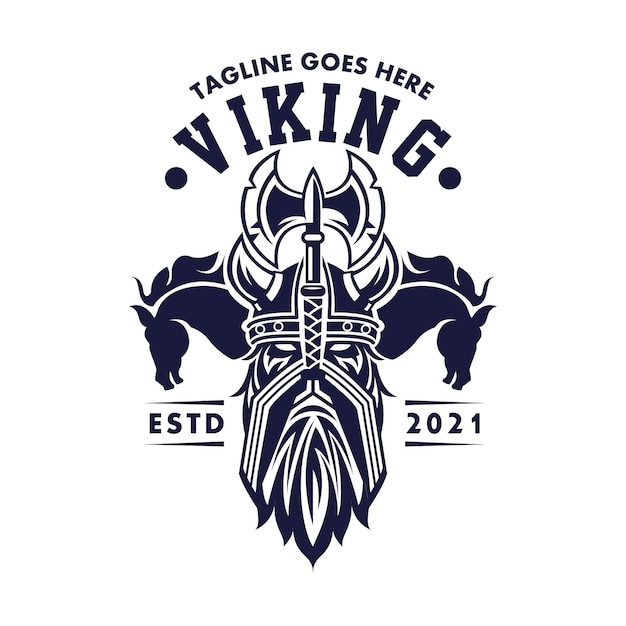Логотип The Men Vikings Two Horse для деловых развлекательных СМИ и ресторанного кафе
