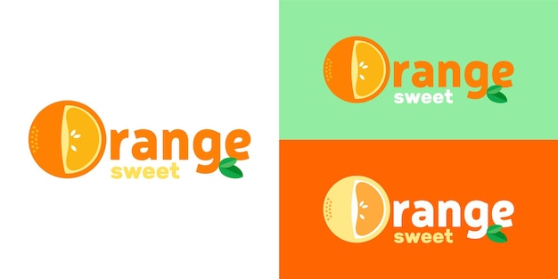 Logo met woord Oranje zoete ontwerpelementen oranje blad Ontwerp voor restaurant café kantines