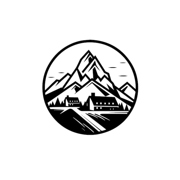 Logo of a mill and a mountain minimal outline strokes only