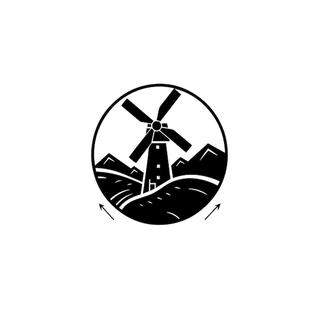 Logo of a mill and a mountain minimal outline strokes only