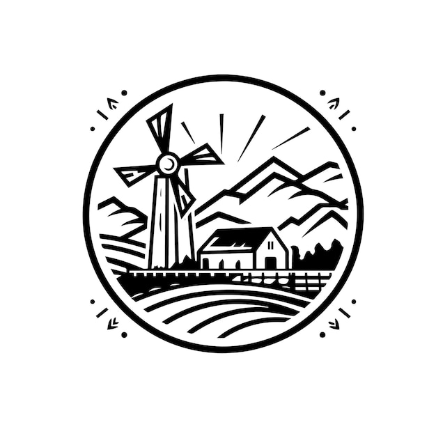 Logo of a mill and a mountain minimal outline strokes only