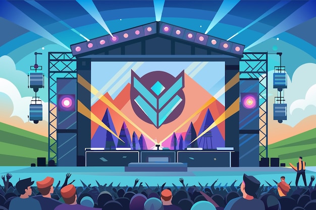 Vector logo mockup displayed on a giant screen at a music festival