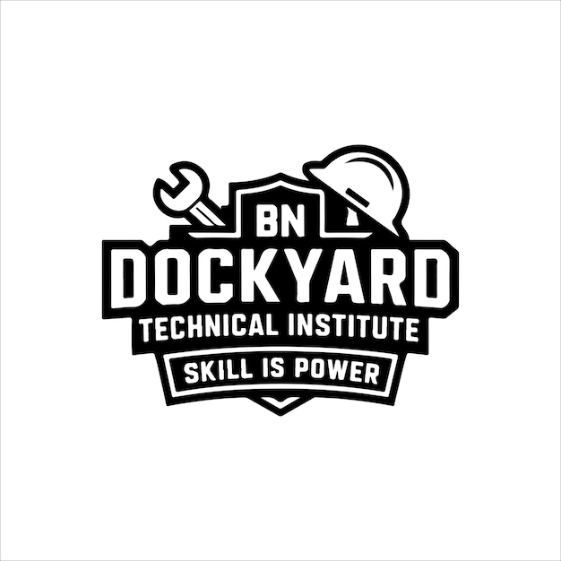 ロゴのモックアップとテキストのBNドックヤードテクニカルインスティテュートのベクトルイラスト