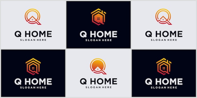 Logo monogram alphabet letter q house with real estate logo design