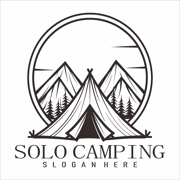 Vector a logo for a mountain camp site with a mountain on the top