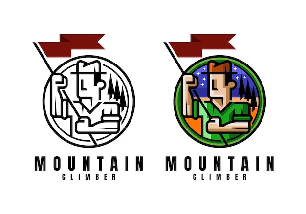 Logo mountain climber emblem vector illustration template with simple elegant design good for any industry