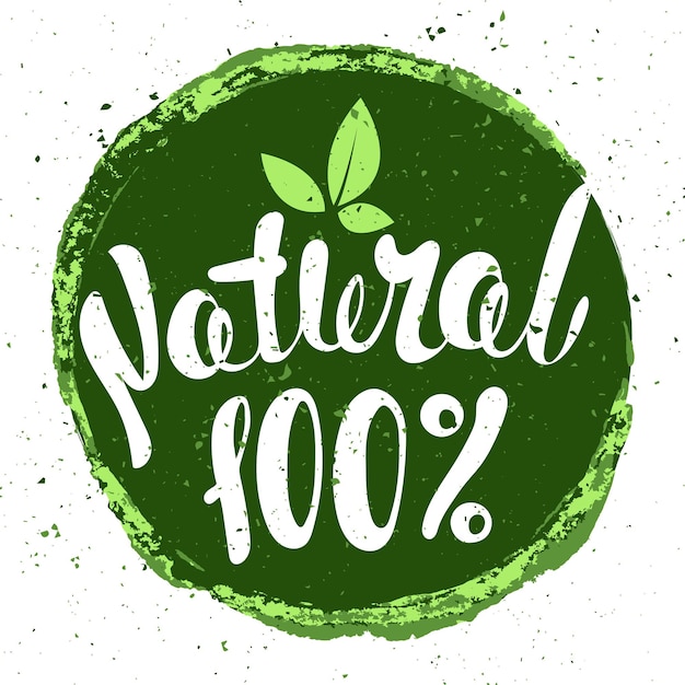 Logo natural con foglie, prodotto naturale, cibo biologico e sano. distintivo di alimenti biologici nel vettore (cosmetici, cibo). lettering naturale