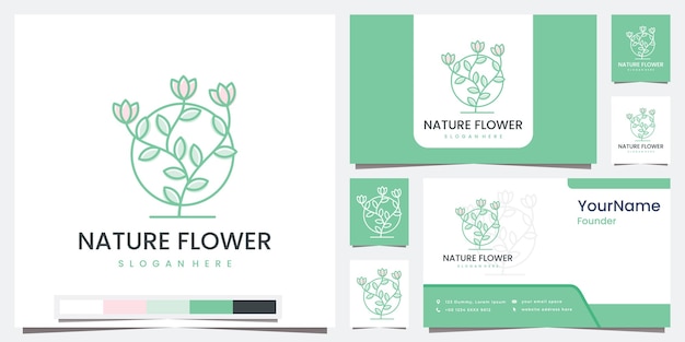 Logo natuur bloem met lijntekeningen concept logo instellen