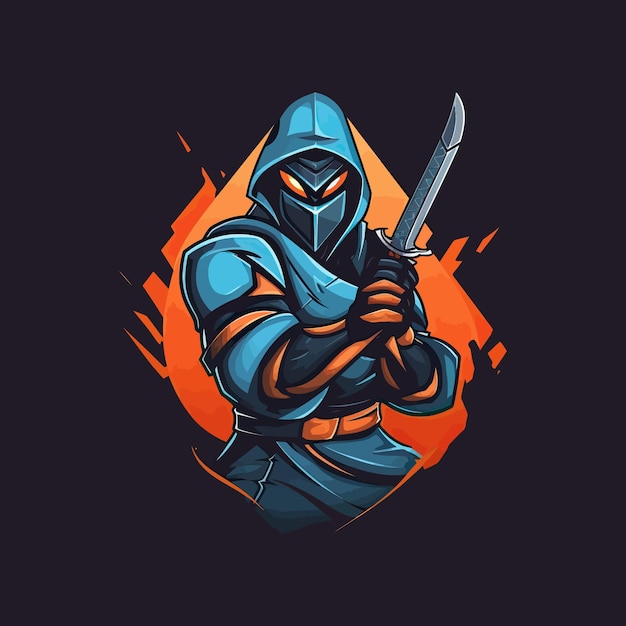 Un logo di un guerriero ninja disegnato nello stile dell'illustrazione degli esport