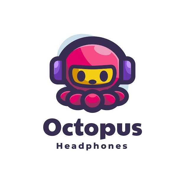 Logo octopus headphone simple mascot style