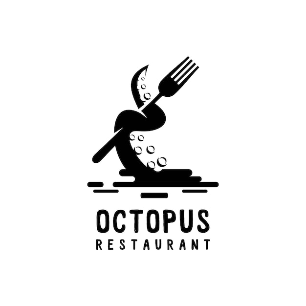 Vector logo octopus with fork sillhouette style