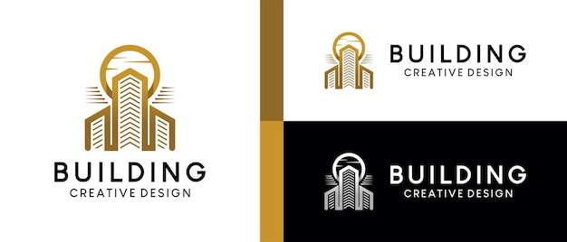 Logo-ontwerp bouwen met zon met luxe creatief concept