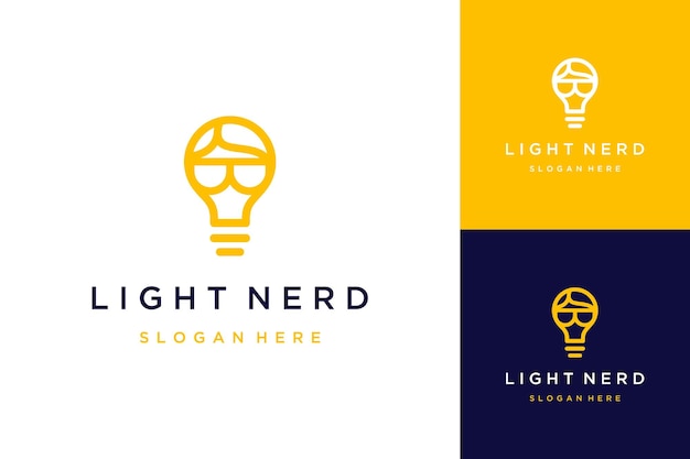 Logo-ontwerp een nerd-idee of een gloeilamp met een gezicht en een bril