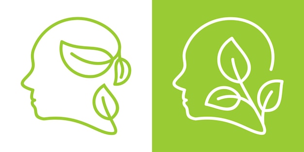 Logo ontwerp gezondheid mentalhead en blad pictogram vectorillustratie