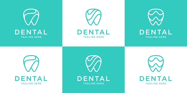 Logo ontwerp inspiratie pictogram vector tandheelkundige lijnstijl instellen