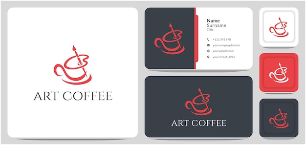 Logo ontwerp koffiekopje met palet borstel abstracte lijn vector