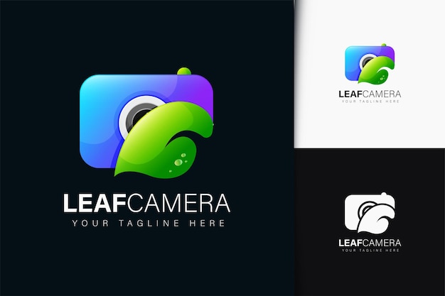 Logo-ontwerp met bladcamera met verloop