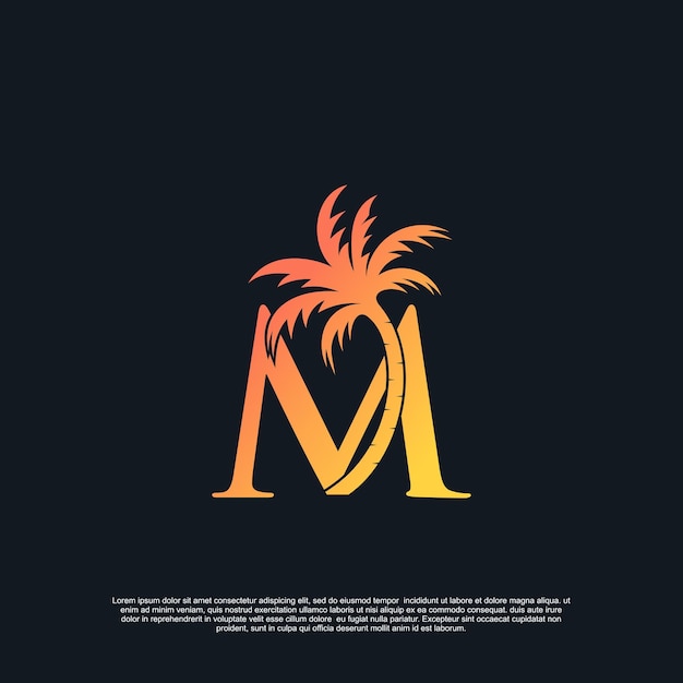 Logo-ontwerp met combinatie letter M palm-logo Premium Vector