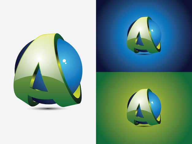 Logo-ontwerp met de eerste letter A wikkel rond een blauwe bol, de wereldbol, groene kleurenversie