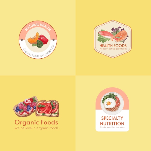 Logo-ontwerp met gezond voedselconcept, aquarelstijl