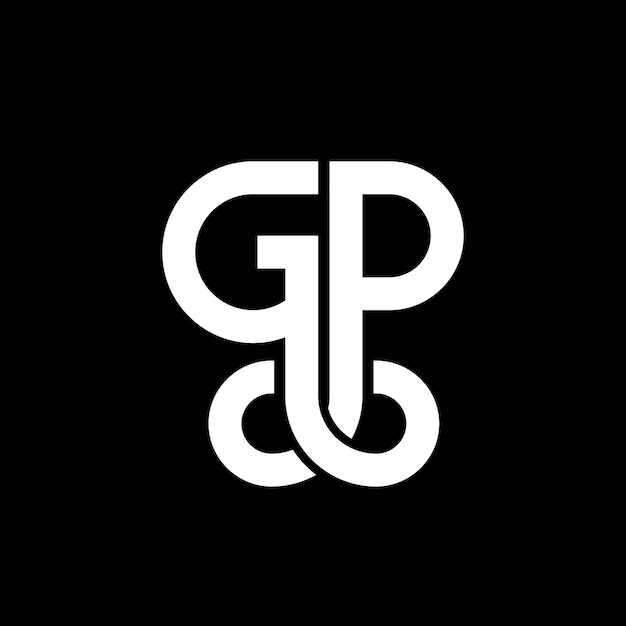 Vector logo-ontwerp met letters op een zwarte achtergrond (gp creative initials letter logo concept, gp letter design, gp white letter design on a black background, gp creative initials)