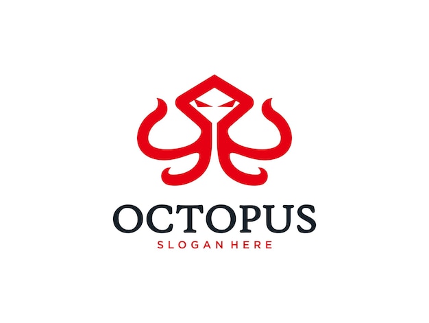 Logo ontwerp met rode octopus-mascotte