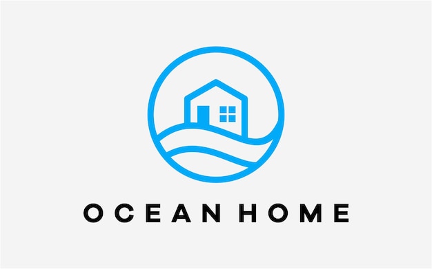 Logo ontwerp oceaan en huislijn moderne technologie