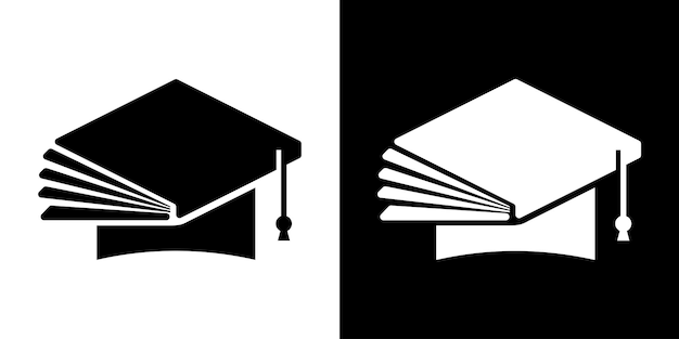 Logo ontwerp onderwijs boek en hoed afstuderen pictogram vectorillustratie